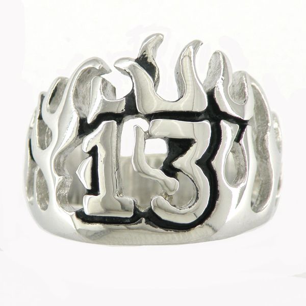 

custom made stainless steel vintage mens or wemens jewelry lucky word 13 evil flame biker ring number ring 11w02, Silver