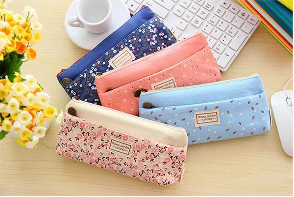 New Fashion pequeno padrão floral moda multicamadas lápis duplo zíper caso papelaria sacos Pouch Maquiagem transporte Kit gratuito