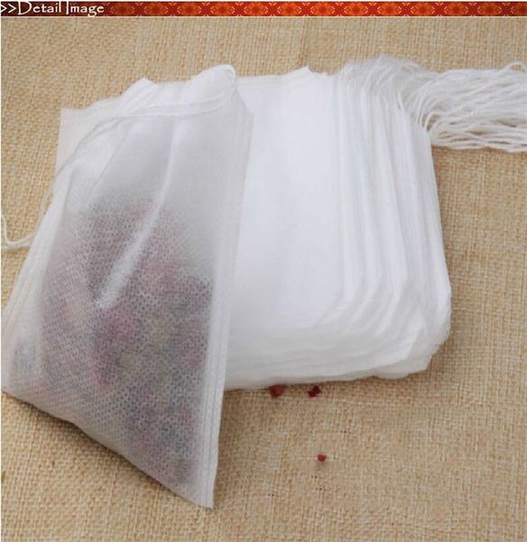 

100Pcs Tea Bags 6 x8CM Non-Woven Empty Tea Strainers With String Filter Bag for Tea Coffee