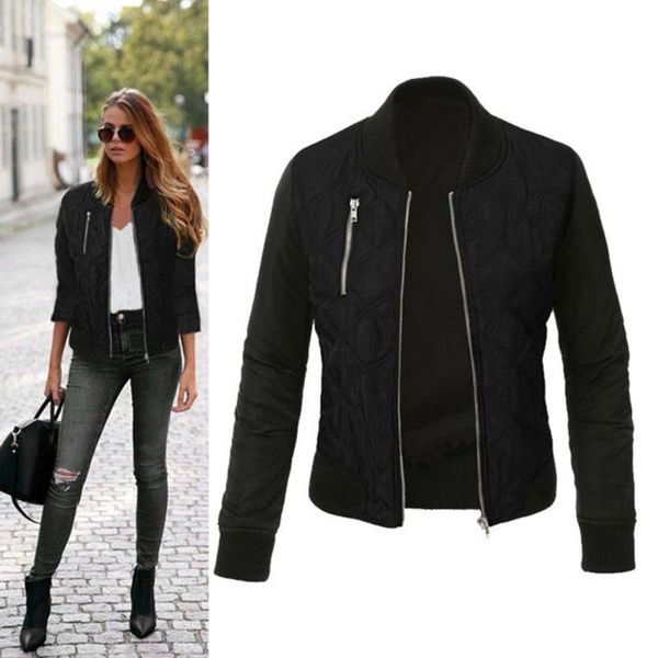 

wholesale- 2016 autumn women basic coats casual long sleeve jacket new winter coat thicken outwear bomber jackets abrigos mujer s4, Black;brown