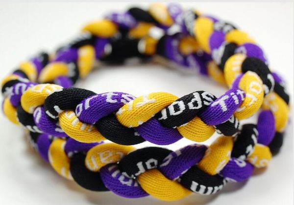 

promotion - 400pcs/lot baseball sports titanium 3 rope braided black purple yellow ge necklace rt045, Golden;silver