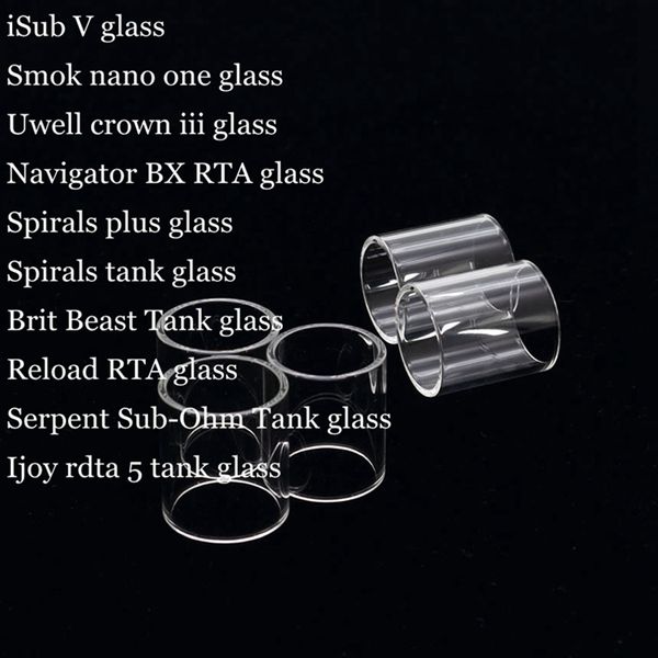 iSub V Nano One Crown 3 Navigator RTA Spirals Plus Brit Beast Reload Serpent Sub Ohm Ijoy RDTA 5 Tubo de vidro de substituição