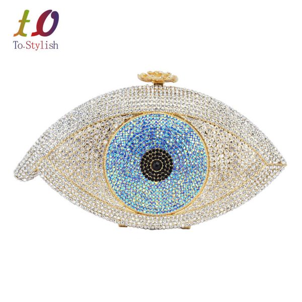 

wholesale- stylish devil eye women handbag diamond evening bag lady party purse cocktail banquet bag golden black day clutches 88160