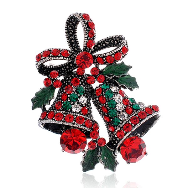 Jóias de natal Multicolor Rhinestone Folha Sinos Broches Broche de Liga de Ouro Antigo Corsage Pinos Presentes de NATAL Atacado