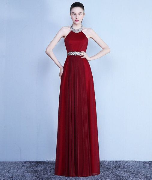

beaded halter neck chiffon a line long formal evening dresses 2018 burgundy red evening gowns fast shipping, Black;red