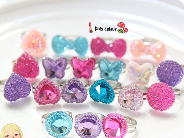 Lovely Baby Mixed Resin borboleta Hearted Gemstone Imitação coreano jóias anel de princesa das meninas das crianças das crianças Anéis presente
