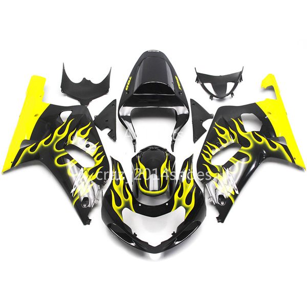 

5 gifts new abs motorcycle fairing kits 100% fit for suzuki gsxr600 gsxr750 01 02 03 k1 r600 r750 2001 2002 2003 nice yellow flame 109