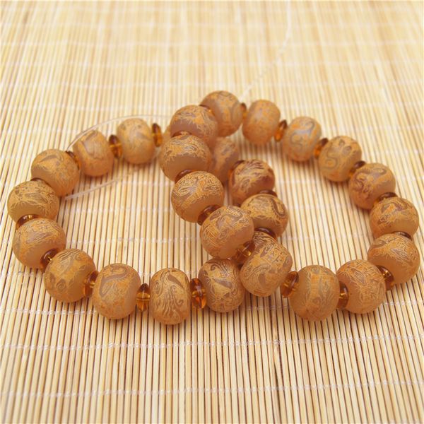 

round natural horn bead carving ancient dragon phoenix auspicious bracelet, Black