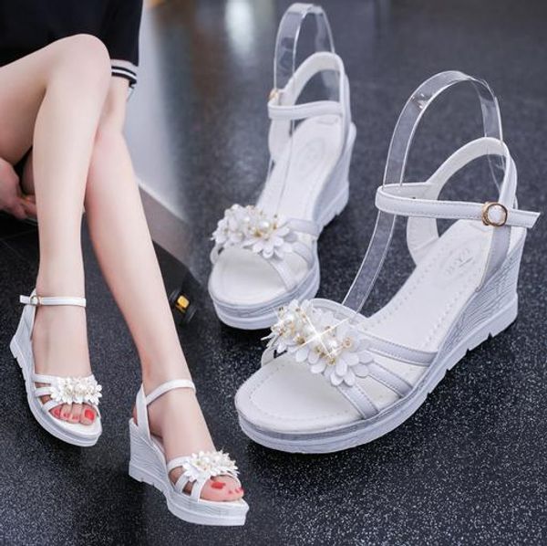 

summer new wedge sandals female thick soles flat shoes anti-skid sandals, Black