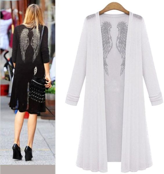

New Fashion Women Casual Soft Long Sleeve Cardigan Long Coat Jacket Outwear Plus Size(Black/White,L~5XL)