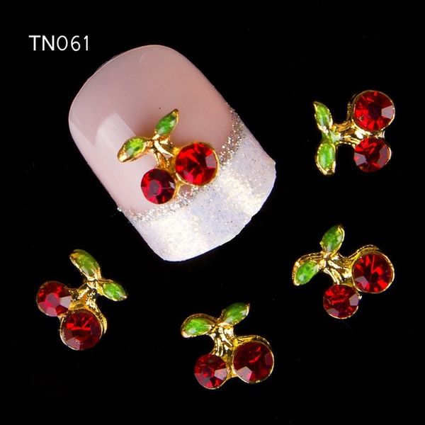 

wholesale- 10pc/lot red cherry 3d nail art charm decorations alloy glitter jewelry rhinestones for nail art studs nail tools diy gem tn061, Silver;gold
