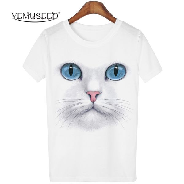 

wholesale- yemuseed 3d harajuku cat t shirt women casual kawaii blusa tumblr t-shirt tees plus size xl, White
