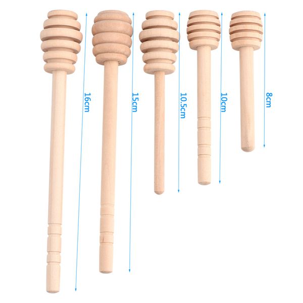 

5 different size wooden honey stick dippers wood spoons stir rod for honey jar stick collect and dispense honey tools