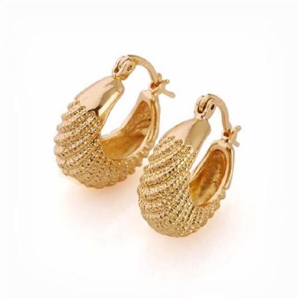 Orecchino a cerchio intagliato GF in oro massiccio giallo reale 24k puro 22 * 18mm donna / donna Nuovi gioielli Garanzia di sostituzione a vita incondizionata