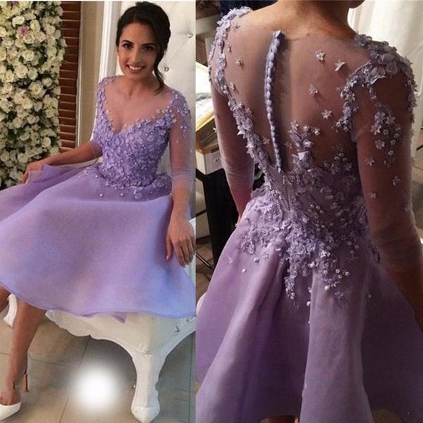 

старинные лаванды короткие платья возвращения на родину 3d цветочные аппликация сладкий 16 праздник платье 3/4 рукав дешевые пром вечерние п, Blue;pink