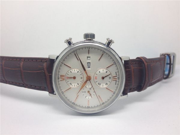 

new quartz satch watch male leather arrive men's wristwatch brown chronograph band men wrist for w13 watch acbql, Slivery;brown