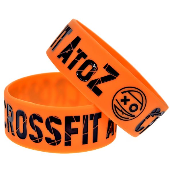 

50pcs crossfit a to z silicone bracelet 1 inch wide orange and gray for promotion gift, Black