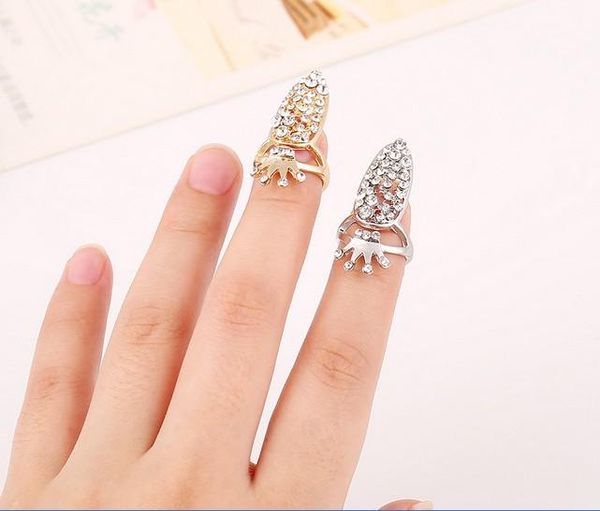 

elegant party charm rings women/crown crystal finger nail art rings women/ fashion jewelry women silver&gold