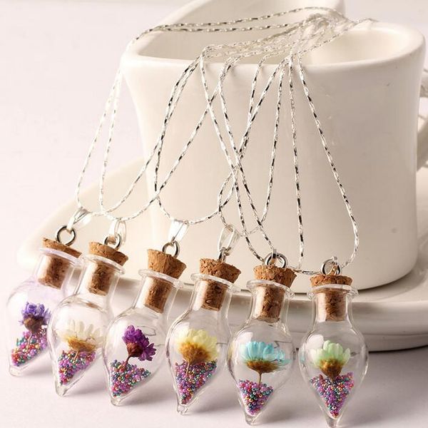 

good a++ conical glass wish bottle necklace pendants transfer bottle sweater chain ornaments wfn297 (with chain) mix order 20 pieces a lot, Silver