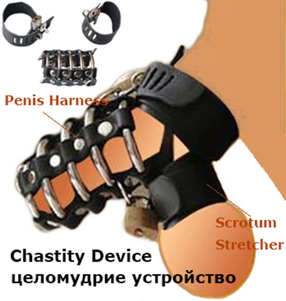 Leder Cock Cage Penis Harness Ball Hodensack Bahre Zurückhaltung Bondage Fetisch Keuschheitsgürtel Erwachsene Sexspiel Spielzeug für Männer 17308