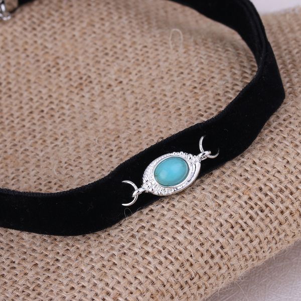 

10pc/lot new arrival evil eye with stone pendant black korea velvet rope choker collar necklace female collier bijoux girls gift efn014v, Silver