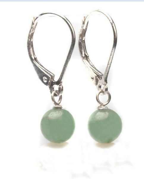

genuine light green jade 925sterling silver lever back earring>>> ing