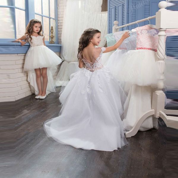 

белое или цвет слоновой кости формальное кружево тюль милое платье для девочек-цветочниц длина пола с длинным шлейфом маленькие дети вечерин, White;blue