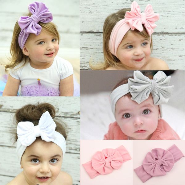 

wholesale- headband newborn baby girl hair accessories cotton toddler hairband head wraps infant hair bow headwear solid bow bowknot, Slivery;white