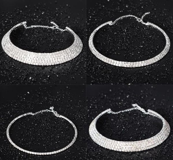 

10pcs/lot crystal rhinestone bride choker wedding necklace for woman fashion jewelry gift craft chokers w0085, Golden;silver