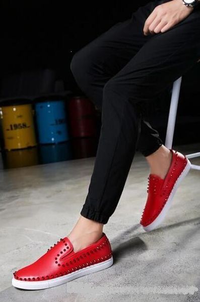 

original box] junior men's leisure flat spikes slip on red sole sneakers shoes women red bottom loafers shoes casual walking flats 35, Black