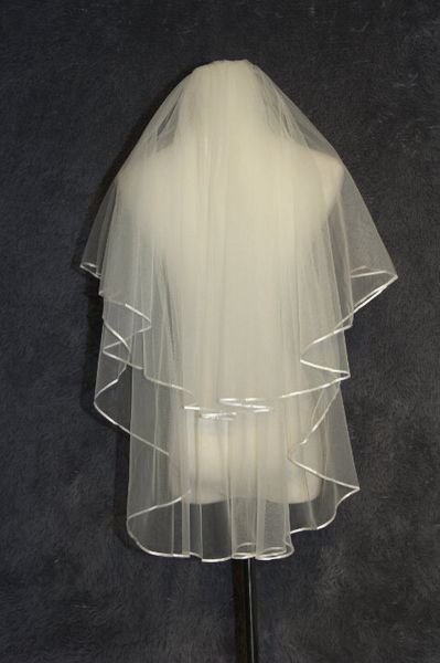 

sell 2t white ivory wedding veil fingertip length ribbon edge bridal veil with comb 029, Black