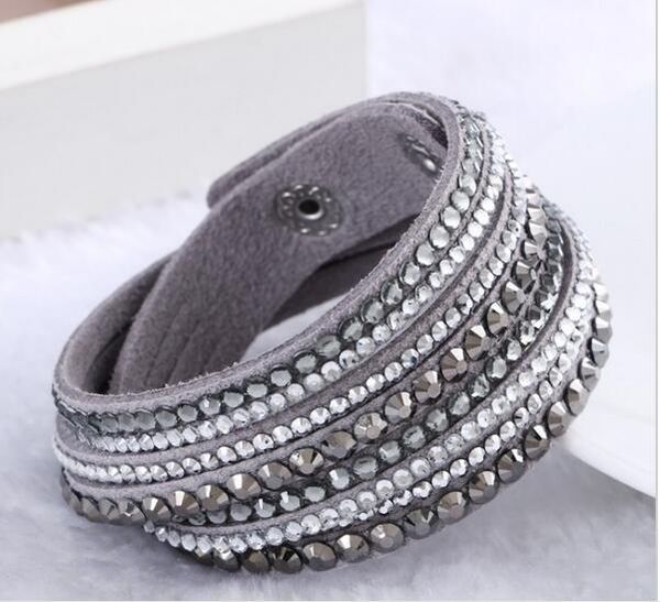 2017 neue Leder Armband Strass Kristall Armband Wrap Mehrschichtige armbänder für frauen pulseras mulher Schmuck G24