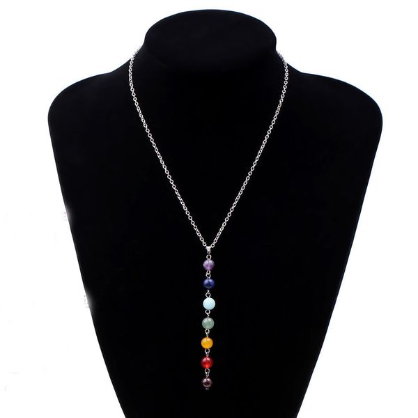 

wholesale-durable fashion necklace 7 chakra beads pendant chain necklace yoga reiki healing balancing for women, Silver
