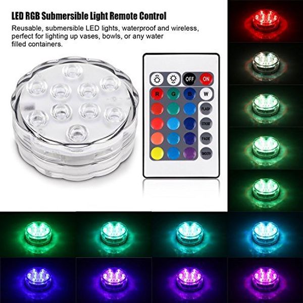 Luzes LED submersíveis Umlight1688 com controle remoto alimentado por bateria Qoolife RGB Luz à prova d'água que muda de cor para base de vaso, floral,