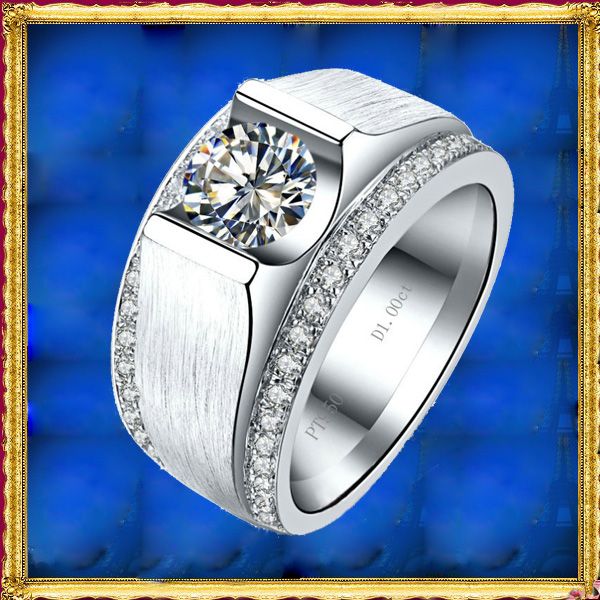 

foreverbeauty charm fashion men 1ct diamond ring with solid 925 sterling silver plated platinum man wedding engagement rings, Golden;silver