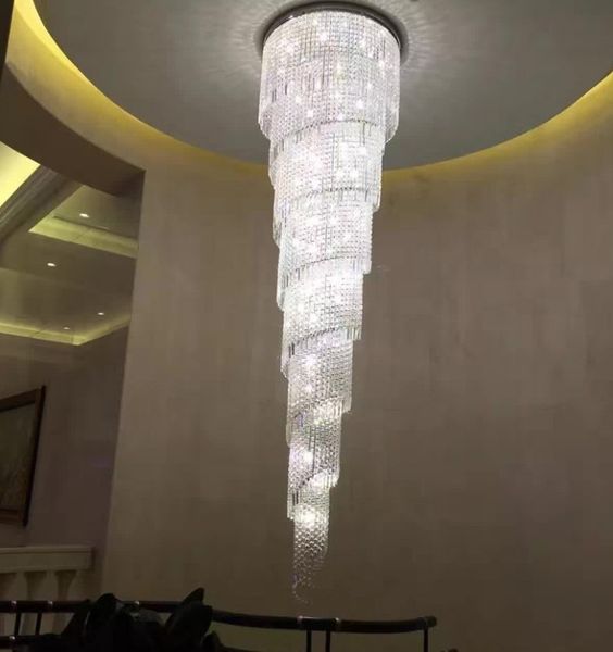 Modern Uzun Spiral Avize Kristal Lamba Işıkları Cilası Merdiven Aydınlatma Armatürleri Dubleks Villalar Otel Lobi Kolye Işıkları