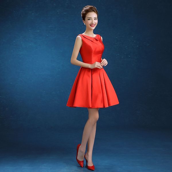 

2017 new short evening dresses red elegant high neck girls dress v-back ball prom party pageant graduation formal dress/gown, Black;red
