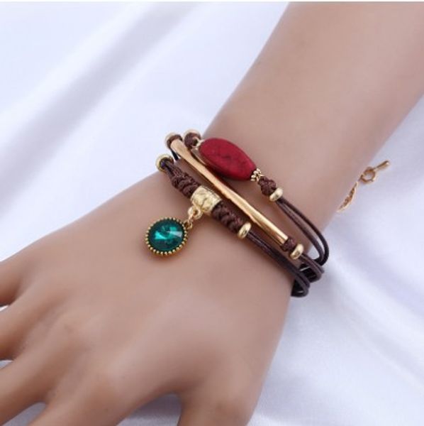 

vintage wax wrap bracelets handmade acrylic pendant beads multi strand bracelets fashion gifts for her woven bracelets, Golden;silver