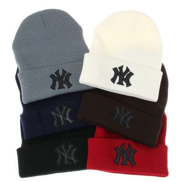 

women men knitted embroidered beanie hat ny letters casual caps winter warm sport outdoor ski skull caps, Blue;gray