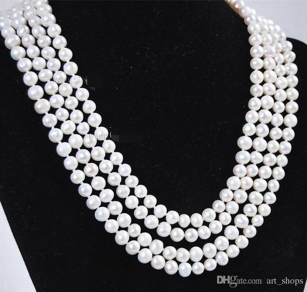 

beautiful 4row 7-8mm white akoya cultured pearl fashion jewelry necklace, Silver