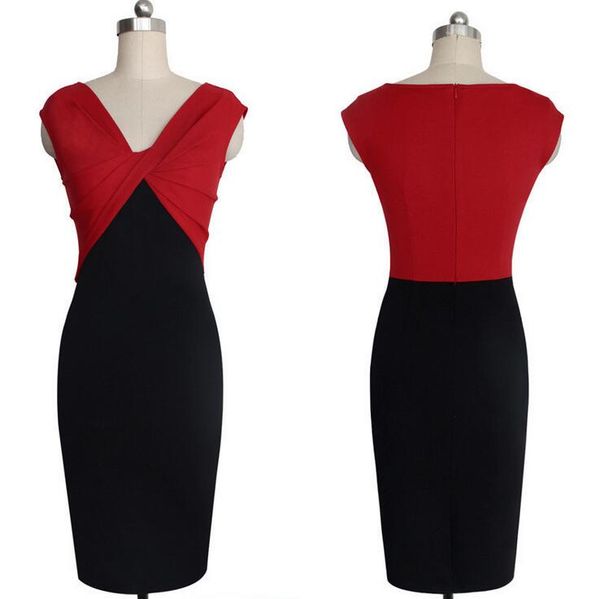 

good a++ women 's work dresses v - neck sleeveless fight after the split dress nlx013, White;black