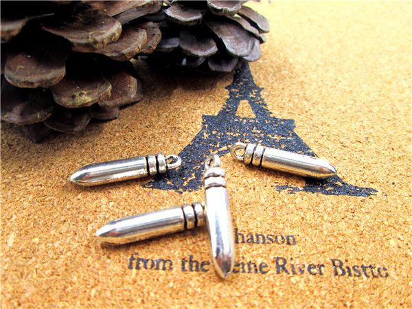 

60pcs--bullet charms, antique tibetan silver tone 3d bullet charm pendants 24x5mm, Bronze;silver