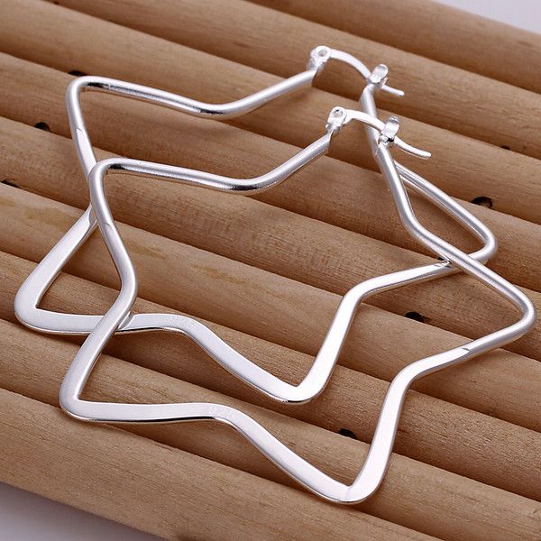 

свадьба пятиконечная звезда стерлингового серебра пластины ювелирные изделия серьги для женщин we151, мода 925 серебро eaarings 10 пар много, Golden;silver