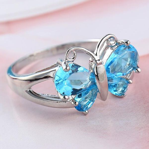 10 Stücke 1 Los LuckyShine Blau Rot Topas 925 Sterling Silber Schmetterling Ringe Sets Frauen Zirkonia Ringe Urlaub Gift3308