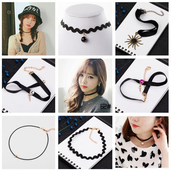 

tattoo lace neck strap collar short striped chain punk gothic necklace wfn265 (with chain) mix order 20 pieces a lot, Golden;silver