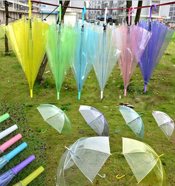 100 adet Şeffaf şeffaf EVC Şemsiye Uzun Saplı Yağmur Güneş Şemsiyesi Renkli Şemsiye Yağmur Geçirmez Düğün Fotoğraf See Through