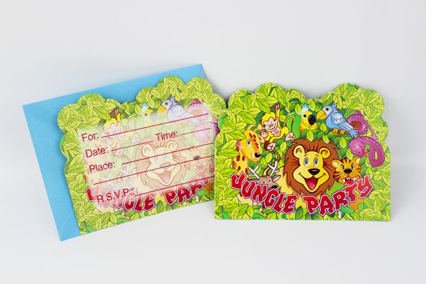 

wholesale-6pcs envelop shape jungle party theme party invitation card kids baby birthday/festival party card decoration supplies