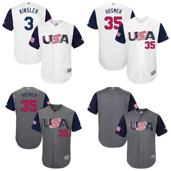 

#3 Ian Kinsler Men USA 2017 World Baseball Classic Jerseys 100% Stiched Embroidery Logos Mix order Baseball Jerseys