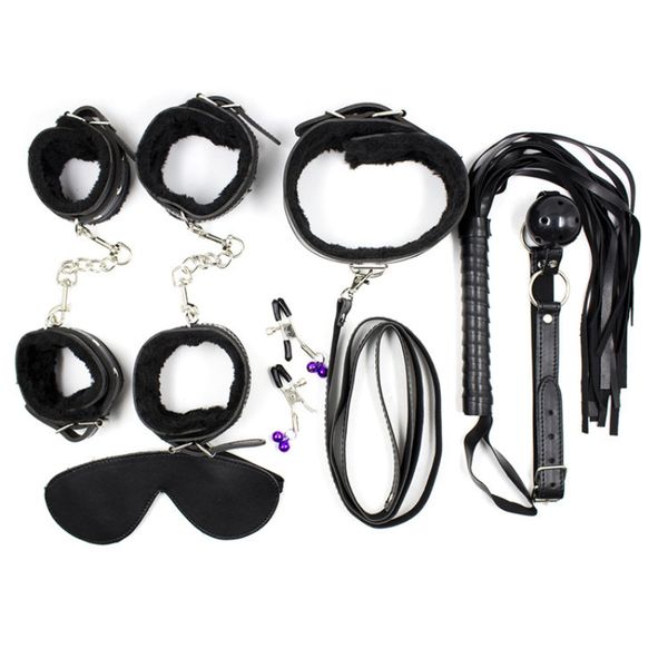 

j-19 erotic bandage set game 7in1 with positioning necklaces bondage gag handcuffs eyepatch ankle whip mouth wrist cuffs kits bds hsaw