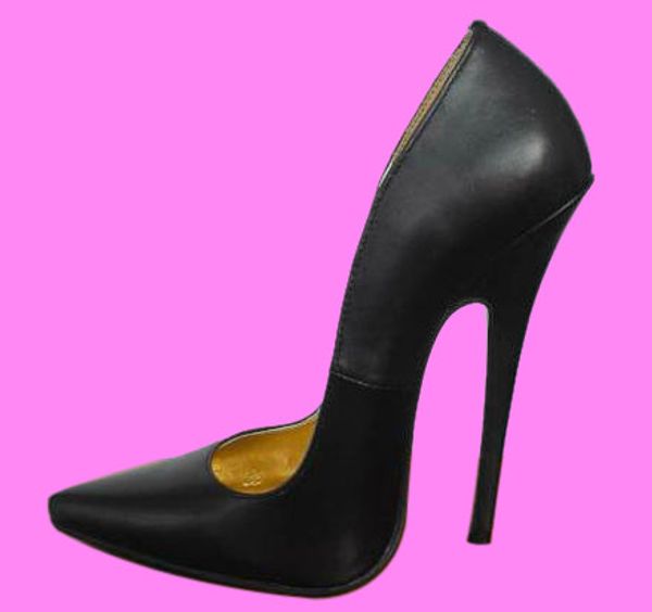 

16cm heel height genuine leather pointed toe stiletto heel pumps party shoes heels us size 5-14.5 no.y1601, Black
